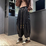 Wiaofellas Summer Thin Ice Silk Sport Pants Men's China-Chic Dragon Print Sweatpants Wide Leg Hiphop Elastic Waist Design Niche Harem Pants