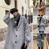 Wiaofellas Autumn and Winter Men's Woolen Coat Korean Version Trend Solid Color Loose Mid Length Coat Youth Casual Versatile Coat Top