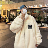 Wiaofellas Winter Lamb Wool Men's Loose Parkas Fashion Hip Hop Zippers Jackets Stand Collar New Brand Harajuku Male Outerwear