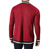 Wiaofellas Men's Fashion Colorblock Cardigan Long Sleeve V-Neck Knit Sweater Spring Autumn Single Breasted Harajuku Knitted Sweater Men