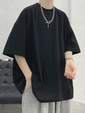 Wiaofellas Cotton Street Short Sleeve T-Shirt Men's 2023 New Harajuku Trend Flocking Klein Blue Streetwear Unisex Hip Hop Y2K Top