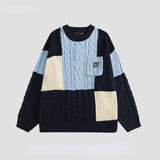 Wiaofellas Men's Knit Sweater Hip Hop Streetwear Colorblock Patchwork Knit Pullover Harajuku Casual Fall Sweater