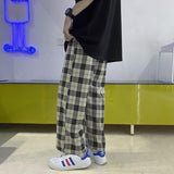 Wiaofellas Plaid Pants Men's High Street Korean Style Nine-point Pants Summer Thin All-match Casual Pants Loose Straight Wide-leg Pants