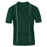 Wiaofellas Spring Summer Casual Mens Knit Polo Shirt Short Sleeve Polo Collar Button Tops Men Clothes Fashion Striped Polos Tops Streetwear