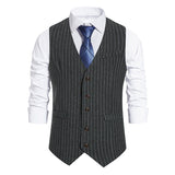 Wiaofellas Striped Vests Men Suit Vest Classic Black Business Vest Waistcoat Men Single Breasted Vests British Blazer for Men Sleeveless