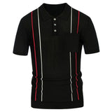Wiaofellas Spring Summer Casual Mens Knit Polo Shirt Short Sleeve Polo Collar Button Tops Men Clothes Fashion Striped Polos Tops Streetwear