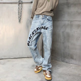 Wiaofellas Men's Jeans Hip Hop High Street Embroidery Jeans Men's Brand Loose Straight Y2k Retro Trousers