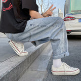 Wiaofellas Solid color straight leg jeans for men Korean version trend loose and simple casual cropped pants A080-9231-P30