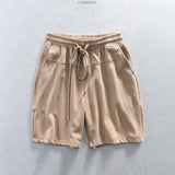 Wiaofellas Summer Fashion Mens Simple Basic Casual Shorts Japan Style Cotton Blend Premium Elastic Waist Solid Color Half Length Pants