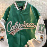 Wiaofellas American retro letter embroidery leather jackets coats women's new street trend all-match baseball uniform couple loose top