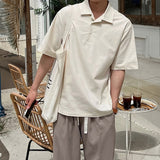 Wiaofellas Summer Short Sleeve Shirt Men Fashion Social Mens Dress Shirt Korean Loose Casual Pullover Shirts Mens Polo Shirt M-2XL