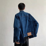 Wiaofellas Blue Denim Jacket Men Fashion Casual Shoulder Pad Pocket Denim Jackets Mens Streetwear Korean Loose Hip-hop Bomber Jacket Men