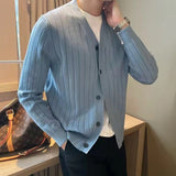 Wiaofellas Men's Fashion Business Knitted Solid Color Classic Cardigan Casual Retro Trend Slim Fit Wool Sweater Thin V-neck Coats