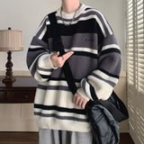 Wiaofellas Sweater Men Autumn Winter Striped O-neck Knitted Pullovers Warm College Leisure Knitwear Fashion Korean Clothing  A198