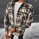 Wiaofellas Business Casual Plaid Print Wool Shirt Jacket Men 2023 Spring Single Breasted Lapel Top Autumn Pocket Patchwork T-shirt Cardigan