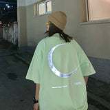 Wiaofellas Different Couple t-shirt Oversize Heavy Weight Mint Green Short sleeve Women Summer Loose Reflective Moon 6 3/4 Sleeve