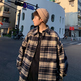 Wiaofellas Y2k Flannel Harajuku Oversized Plaid Shirt 2023 Vintage Korean Fashions Button Up Shirts Long Sleeve Vintage Blouses