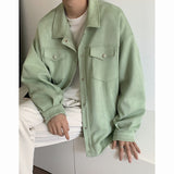 Wiaofellas Autumn Black Green Beige Suede Jacket Men Fashion Casual Pocket Tooling Jacket Men Korean Loose Bomber Jacket Mens Short Coat