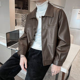 Wiaofellas Men's Jacket Motorcycle Men's Short Leather Jacket Streetwear Designer Clothing PU Leather Casual Leather Jacket