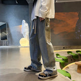 Wiaofellas Punk Hip Hop Baggy Straight Man Cowboy Pants Men's Jeans with Pockets Grunge Y2k Trousers High Quality Luxury Loose Regular Xs L
