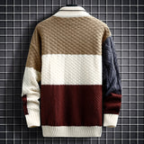 Wiaofellas Autumn and Winter New Sweater Warm Fashion Stitching Color Matching Pullover Round Neck Sweater Thickened Knitted Sweater