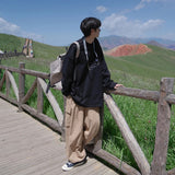 Wiaofellas Spring New Products Men's Long-Sleeved T-Shirt 260G Embroidery Simple Clean Black, White、Hoodie