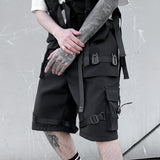 Wiaofellas 2023 Summer Tactical Techwear Cargo Shorts Ribbons Hip Hop Short Pants For Men Wide Leg Multi Pockets Casual Street Wear