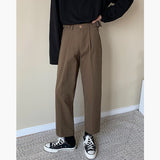 Wiaofellas Men's Loose Solid Color Simple Straight Casual Pants High-quality Black/brown Color Fashion Trend Trousers Plus Size M-2XL