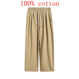 Wiaofellas Casual Pant Men Cotton Baggy Wide Leg Pants Ankle Length Elastic Waist Loose Straight Trousers Men