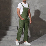 Wiaofellas Men Bib Pants Solid Color Casual Jumpsuits Streetwear Joggers Multi Pockets Fashion Suspenders Men Cargo Overalls