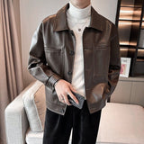 Wiaofellas Men's Jacket Motorcycle Men's Short Leather Jacket Streetwear Designer Clothing PU Leather Casual Leather Jacket