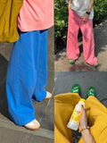 Wiaofellas American Spring/Summer Colorful Wide Leg Jeans for Men Pink Blue Loose Straight Leg Casual Pants for Men Women streetwear