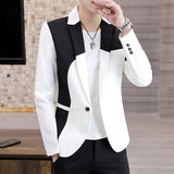 Wiaofellas Men Casual Blazer Stitching Color Business Slim Fit Suit Coat High Quality Long Sleeve Male Formal Single Buckle Suit Jacket