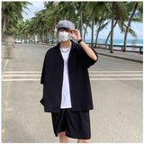 Wiaofellas Summer 2 piece Mens Sets Matching Suit Jacket Shorts Oversized Solid Green White Black Fashion Streetwear Thin Leisure Suit