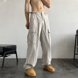 Wiaofellas White Cargo Pants for Men Vintage Black Cargo Trousers Male Loose Pockets Japanese Streetwear Hip Hop Safari Style