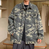 Wiaofellas High Street Vibe Camouflage Denim Jacket Men's Spring American Retro Cargo Coat Personality Loose Hip-hop Bombed Jeans Outwear