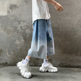 Wiaofellas New 2023 Summer Thin Loose Jeans Casual Men's Shorts Gradient Color Wide Leg Denim Pants Hip Hop Streetwear Calf-Length Trousers