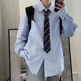 Wiaofellas Men's Fashion Trend Striped Printing Long Sleeved Shirts Student Korean Loose Fitting Lapel Collar High Quality Shirts