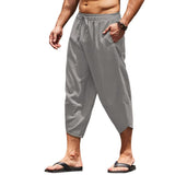 Wiaofellas Men's Cotton and Linen Solid Color Loose Drawstring Summer Thin Section Nine-point Pencil Pants Casual Shorts Men's Clothing