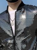 Wiaofellas Spring Summer Men's Sun Protection Clothes Silver Sequin Thin Jackets Youth Korean Wave Male Stand Collar Slim Casual Coat
