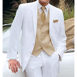 Wiaofellas White Groom Tuxedos for Wedding 3 piece Custom Boyfriend Men Suits Set Jacket Gold Vest with Pants Man Fashion Clothes