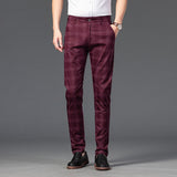 Wiaofellas Brand Men's Stripe Plaid Casual Pants Male Plaid Stretch Slim Business Straight Pants Fashion Trend Men's Pants Cotton Trousers