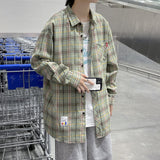 Wiaofellas Harajuku Plaid Shirt Men Hip Hop Flannel Checked Over Size Shirt High Quality Spring New Oversize Streetwear Green Retro Blouses