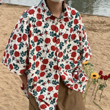 Wiaofellas Summer Short Sleeve Shirt Men Fashion Casual Flower Shirt Men Korean Loose Ice Silk Shirts Mens Hawaiian Shirt Large Size M-5XL