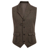 Wiaofellas Herringbone Men's Vests Wool Tweed Lapel Casual Dress Business Sleeveless Jacket Wedding Groomsmen Temperament Slim Mens Vest