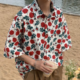 Wiaofellas Summer Short Sleeve Shirt Men Fashion Casual Flower Shirt Men Korean Loose Ice Silk Shirts Mens Hawaiian Shirt Large Size M-5XL