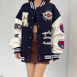 Wiaofellas American retro stitching jacket spring and autumn women's loose hip-hop ins baseball jacket tmen's and women's tide brand