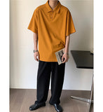 Wiaofellas Summer Short-sleeved T-shirt Men Fashion Casual Oversized T Shirt Men Streetwear Korean Loose Lapel Tshirt Mens Polo Shirt M-2XL