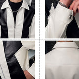 Wiaofellas Spring Leather Jackets for Men's Fashion Stitching Motorcycle Bike Jackets Turn Down Collar Casual PU Biker Coat Streetwear