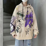 Wiaofellas Autumn and winter Korean style trend plus fleece hooded sweater men graffiti hip-hop all-match loose printed coat couple sweater